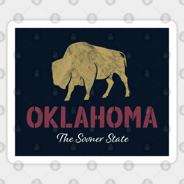 Oklahoma The Sooner State Bison Red Stencil Magnet by TGKelly